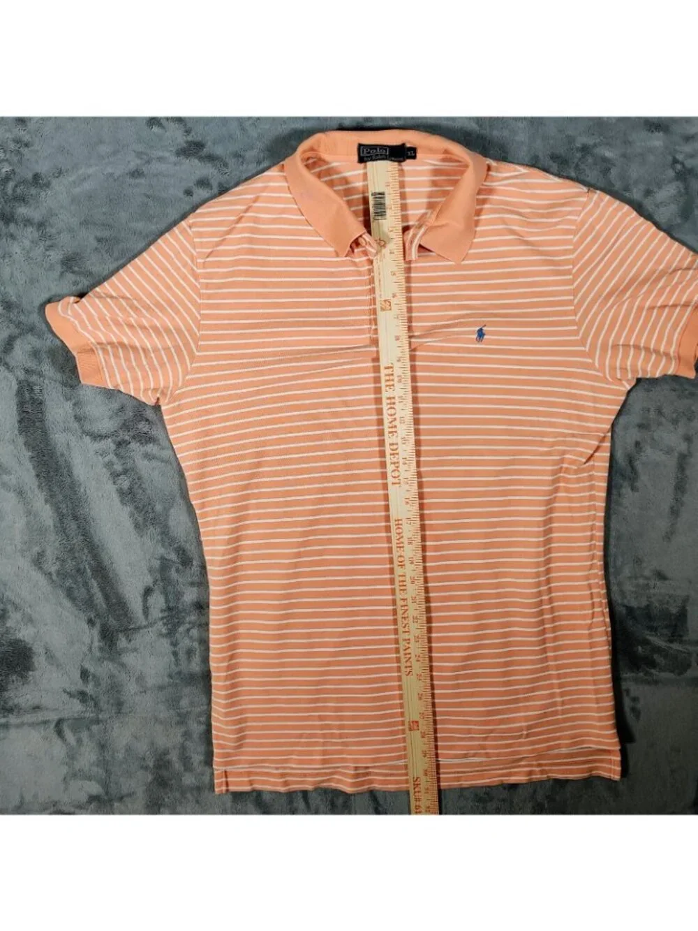 Polo by Ralph Lauren Orange Peach Striped Polo Blue Pony Logo (XL)